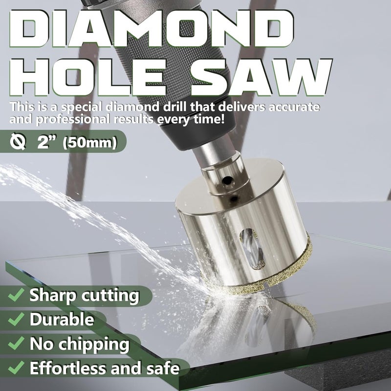 CSOOM 2"(50mm) Diamond Hole Saw with Center Drill Bit, One-Touch Positioning, Easy to Penetrate Hard Materials Such as Ceramic, Tile, Glass, Granite, Marble, etc. - Image 3